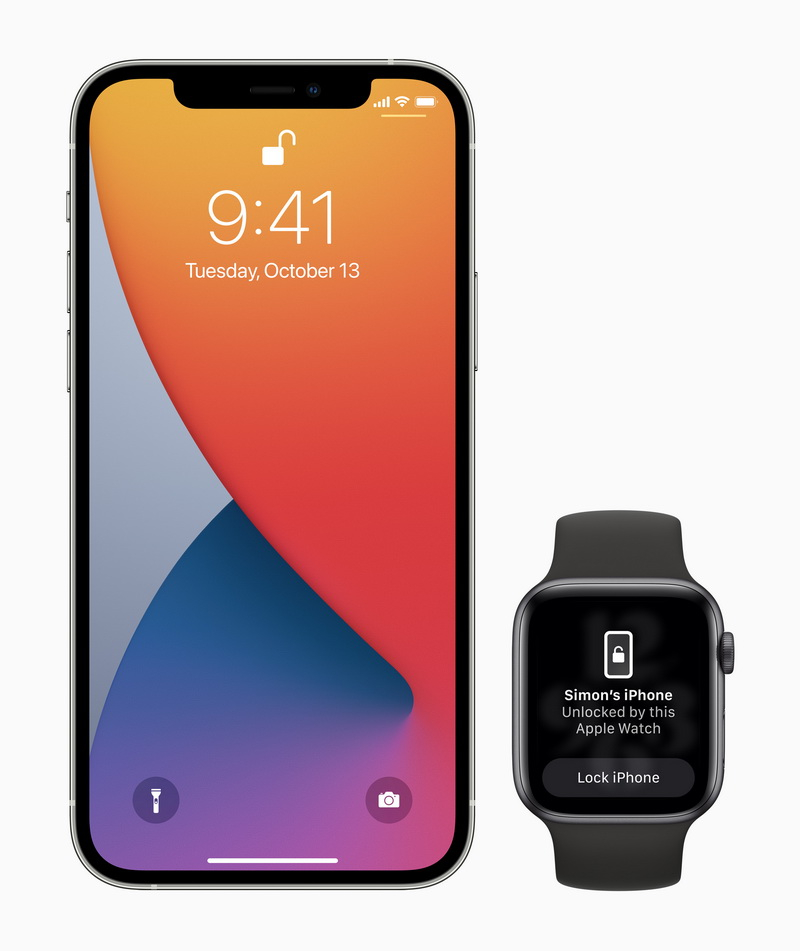 顧客現在可以在戴口罩而無法使用 Face ID 時，使用他們的 Apple Watch 安全地解鎖 iPhone。
