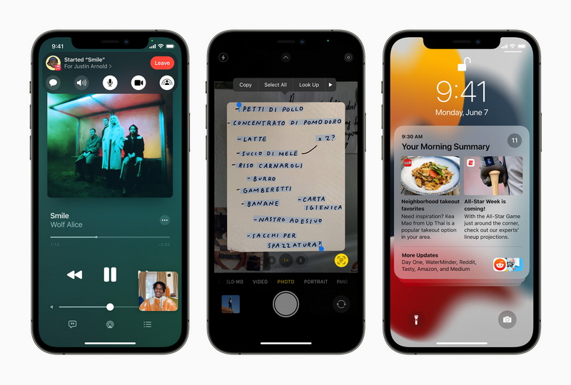 iOS 15 推出 FaceTime 的 SharePlay、運用裝置端智慧技術的 「原況文字」、重新設計的「通知」等更多新功能。