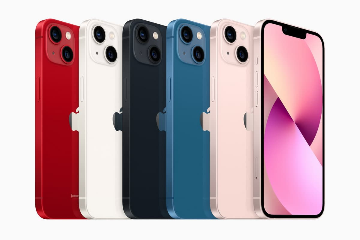 iPhone 13 與 iPhone 13 mini 將推出五款精美鋁金屬顏色，包括 (PRODUCT)RED、星光色、午夜色、藍色和粉紅色。