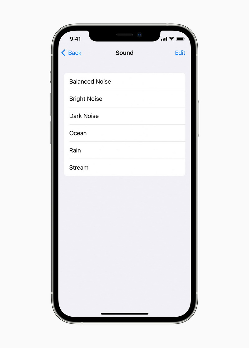 例如海浪聲、雨聲和溪流聲等背景音，有助於使用者將分心程度降到最低，集中注意力、保持冷靜或好好休息。