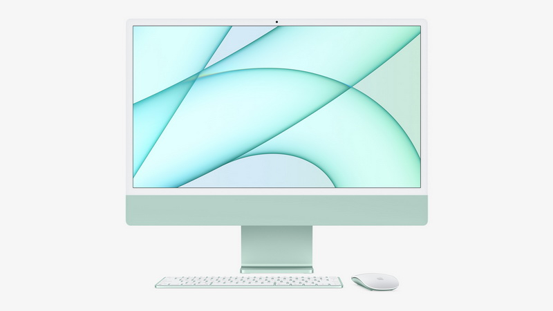 全新 iMac 擁有與機身顏色相配的亮麗配件。