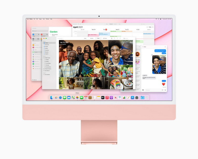 搭載突破性 M1 晶片的全新 iMac 效能極佳，讓使用者可以同時運行多個 app 而不打斷工作節奏