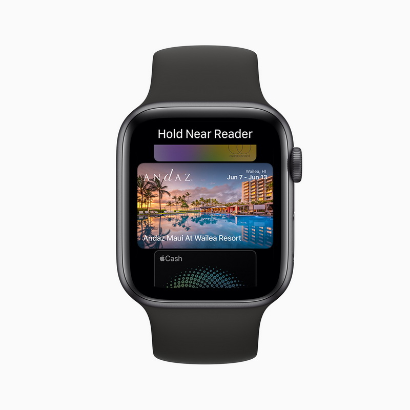 配戴 Apple Watch 使用者可以將旅館房間鑰匙新增到「錢包」，並點按手錶來解鎖