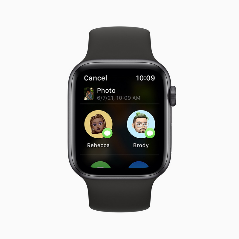 照片現在可以透過「訊息」和「郵件」以 watchOS 8 中的 Share Sheet 分享