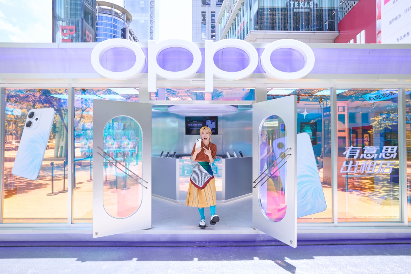 A person standing in front of a store
Description automatically generated