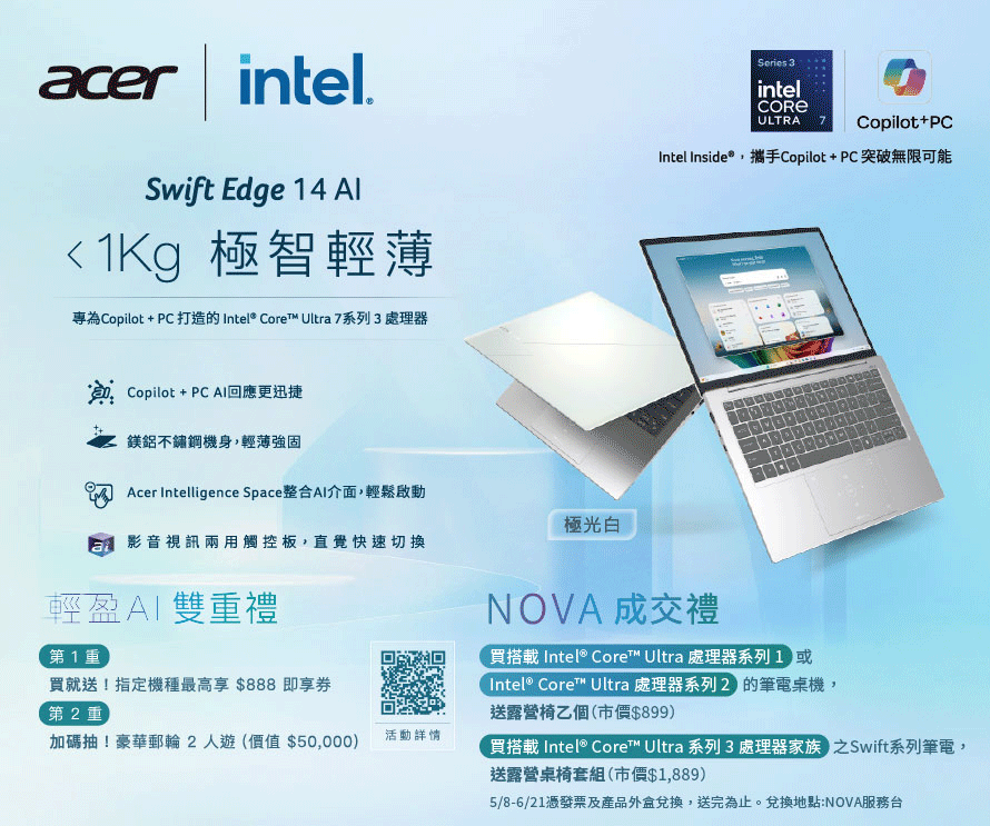 Acer Swift 系列新機上市｜ NOVA 限定優惠全整理，$1,889成交禮立即送